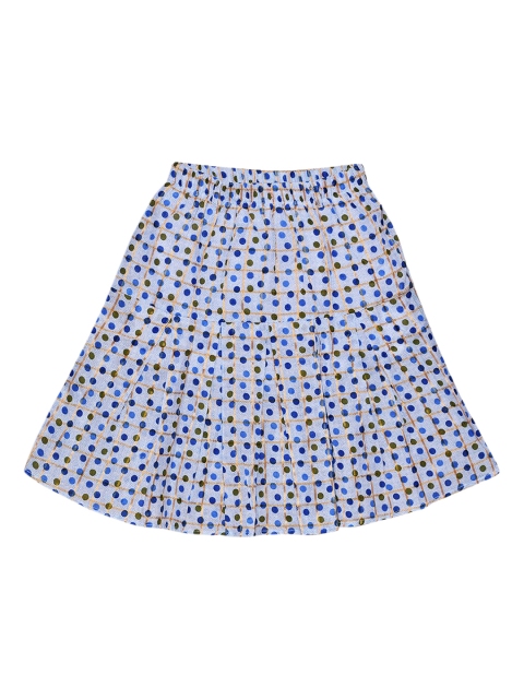 

SWEET ANGEL Girls White & Blue Printed A-Line Knee-Length Skirt