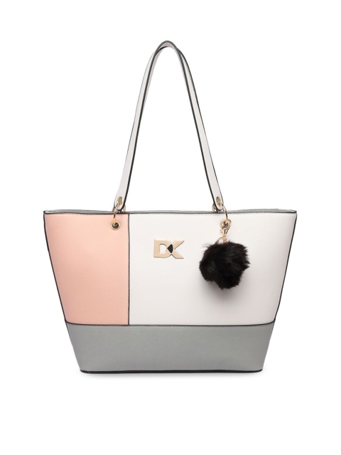 

Diana Korr White & Peach-Coloured Colourblocked Shoulder Bag