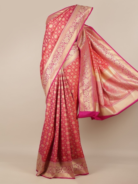 

Pothys Magenta & Gold-Toned Pure Silk Woven Design Banarasi Saree