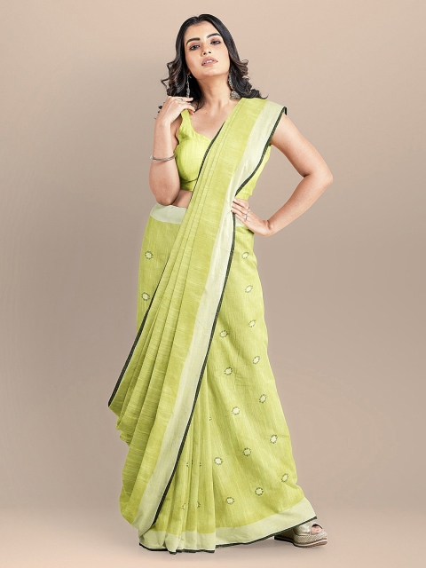 

BharatSthali Green & Black Pure Cotton Woven Design Mangalagiri Handloom Saree