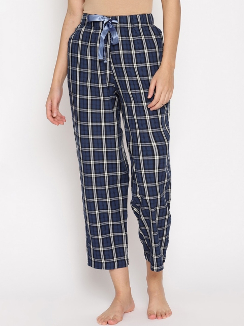 

COASTLAND Women Navy Blue & White Checked Lounge Pants