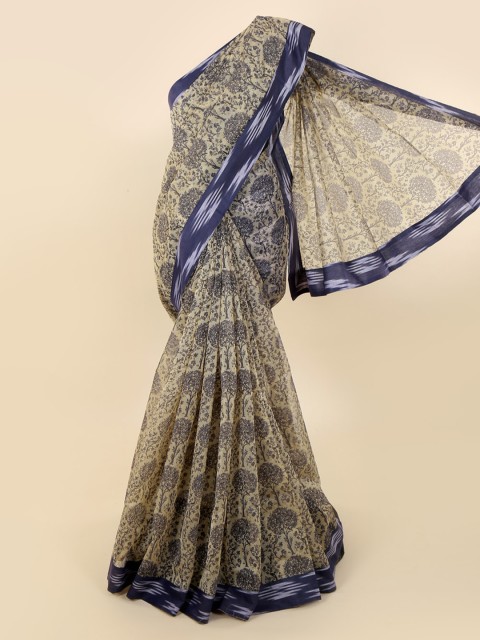 

Pothys Cream-Coloured Printed Supernet Saree