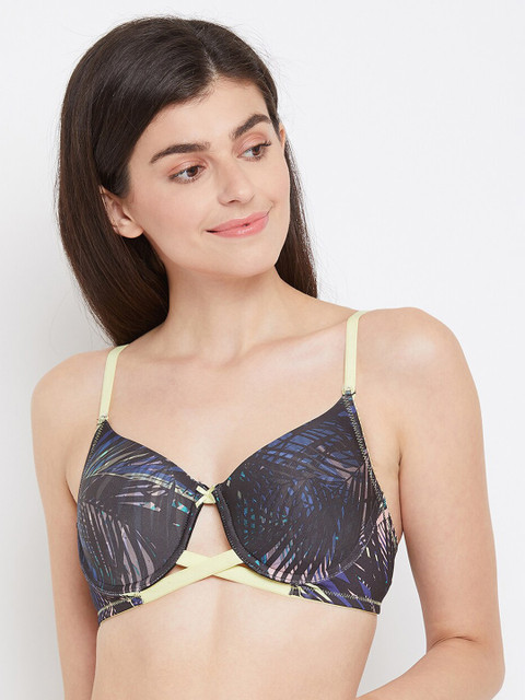 

Clovia Black & Green Printed Non-Wired Lightly Padded T-shirt Bra BR1894P1336E-Black