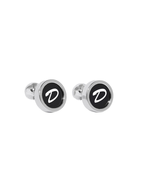 

Blacksmith Silver-Plated & Black Letter D Monogram Round Cufflinks