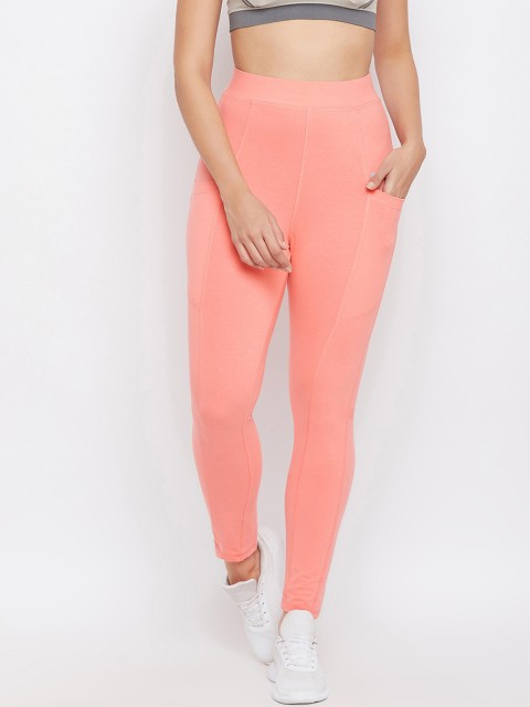 

Clovia Women Peach-Coloured Solid Ankle-Length Training Tights