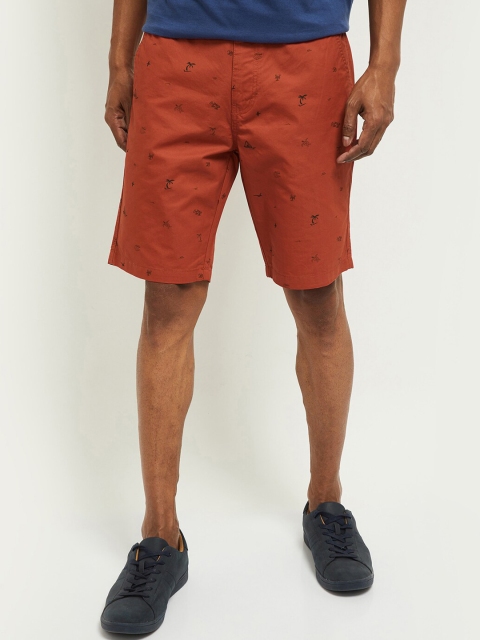

max Men Rust Orange Printed Slim Fit Cotton Regular Shorts
