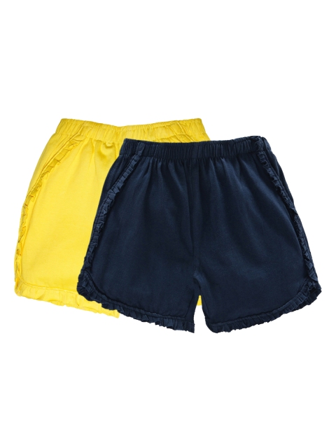 

KiddoPanti Girls Pack Of 2 Navy Blue & Yellow Solid Regular Fit Hot Pants