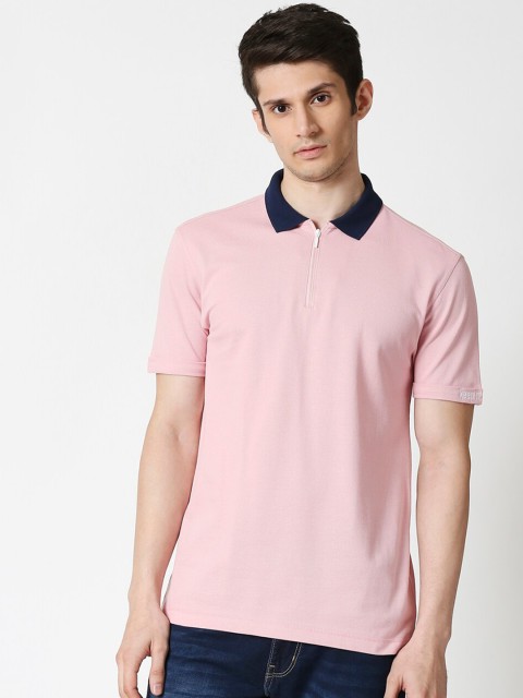 

Bewakoof Men Pink Solid Polo Collar T-shirt