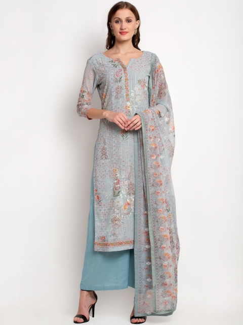 

Stylee LIFESTYLE Turquoise Blue & Pink Poly Georgette Unstitched Dress Material