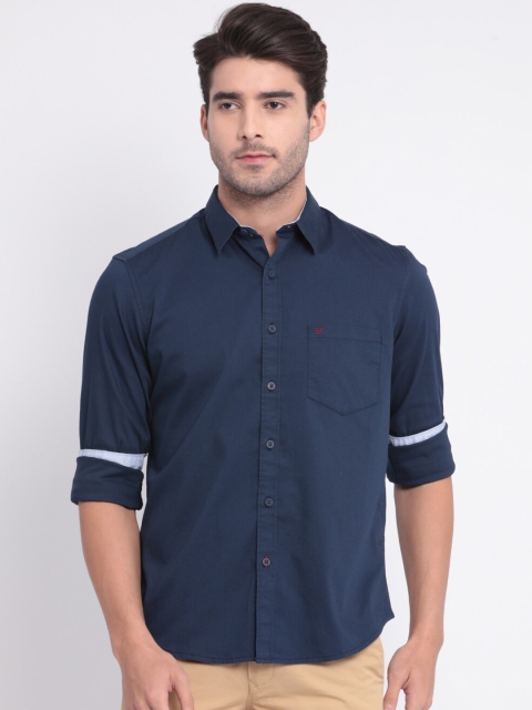 

t-base Men Navy Blue Slim Fit Solid Casual Shirt