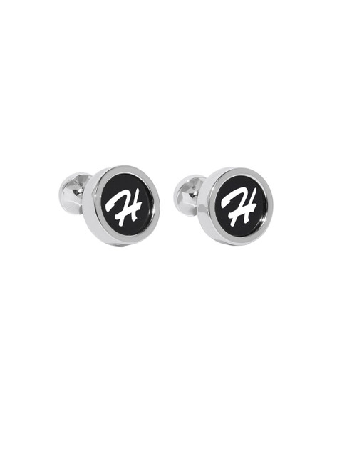 

Blacksmith Silver-Plated & Black Letter H Monogram Round Cufflinks