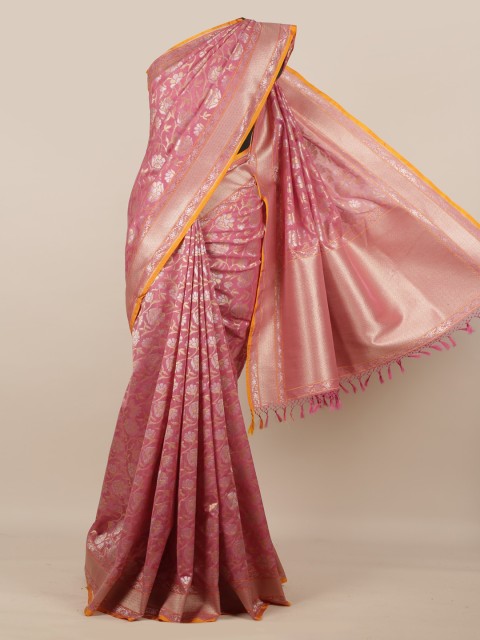 

Pothys Pink & Gold-Toned Pure Silk Woven Design Banarasi Saree With Tasseled Pallu