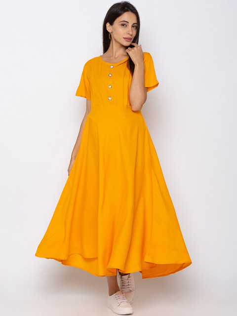 

MomToBe Women Yellow Solid Fit and Flare Maternity Dress