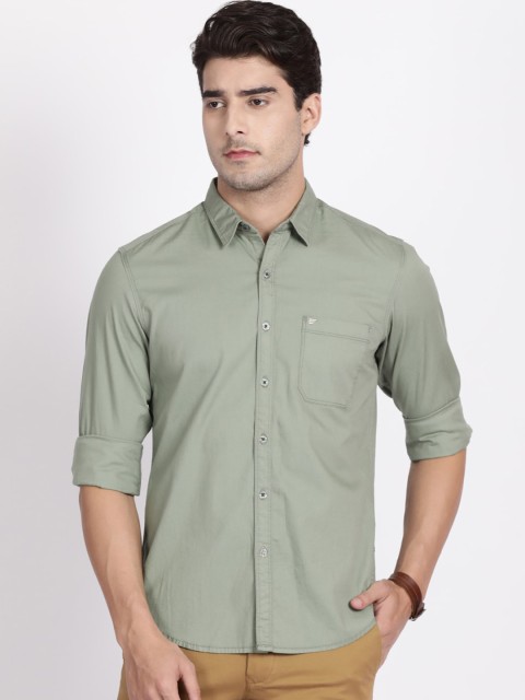 

t-base Men Green Slim Fit Solid Casual Shirt