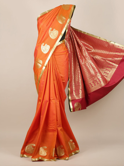 

Pothys Orange & Gold-Toned Art Silk Woven Design Saree
