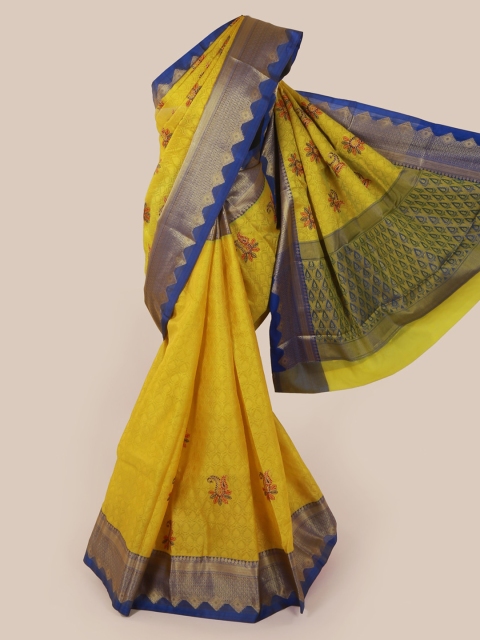 

Pothys Yellow Embroidered Art Silk Saree