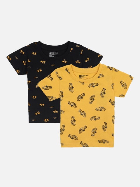 

Bodycare Kids Boys Pack Of 2 Black & Yellow Printed Round Neck Antimicrobial T-shirts