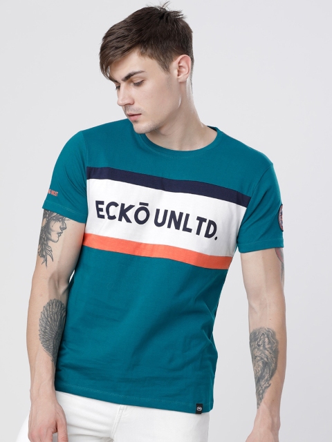 

Ecko Unltd Men Teal Blue & White Printed Round Neck T-shirt
