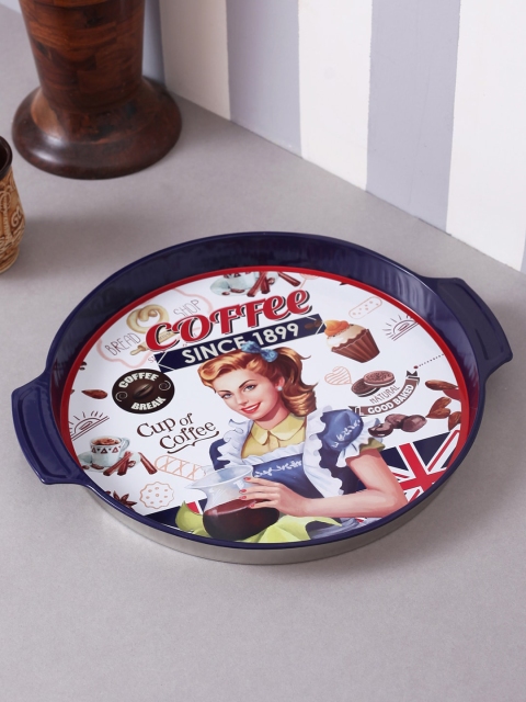 

A Vintage Affair- Home Decor Blue & White Printed Vintage Metal Tin Coffee Tray
