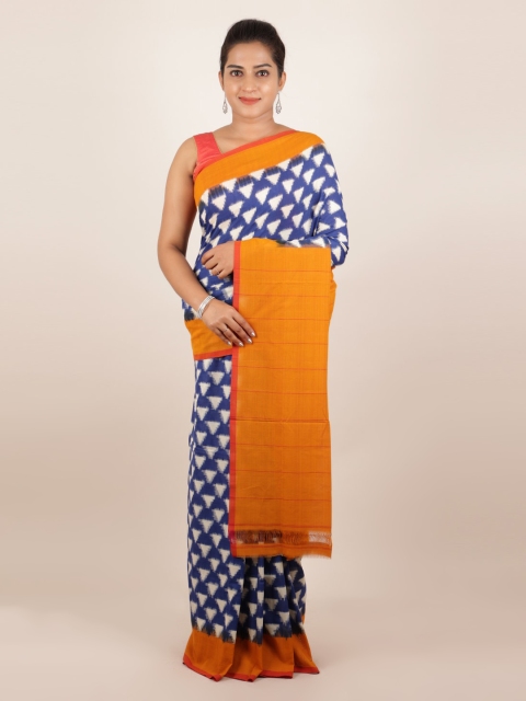 

Pothys Blue & Orange Pure Cotton Printed Sambalpuri Saree