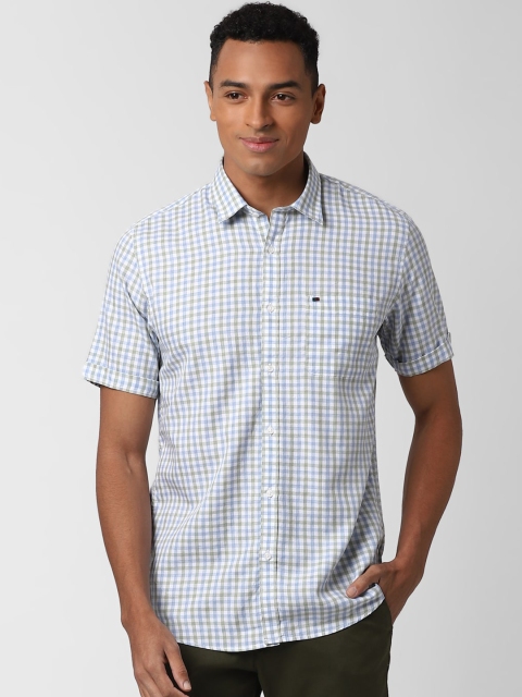 

Peter England Casuals Men White & Blue Slim Fit Checked Cotton Casual Shirt