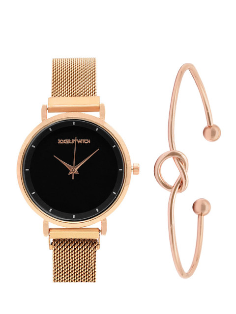 

JOKER & WITCH Women Black & Rose Gold-Toned Watch & Bracelet Gift Set JWBS342