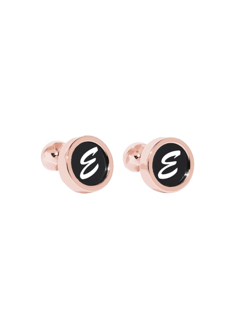 

Blacksmith Rose Gold-Plated White & Black Round Alphabet E Printed Cufflinks