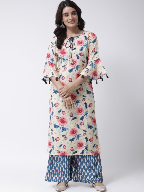 

Hangup Women Yellow Floral Printed Straight Kurta