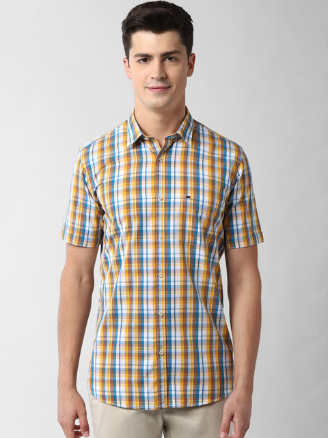 

Peter England Casuals Men Blue & Yellow Slim Fit Checked Cotton Casual Shirt