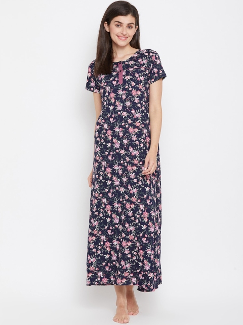 

Clovia Navy Blue & Green Printed Nightdress