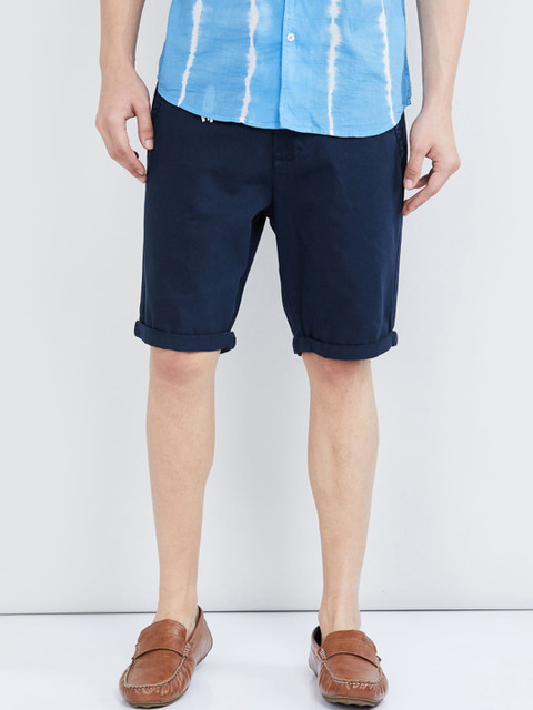 

max Men Navy Blue Solid Cotton Regular Shorts
