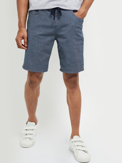 

max Men Navy Blue Striped Regular Shorts