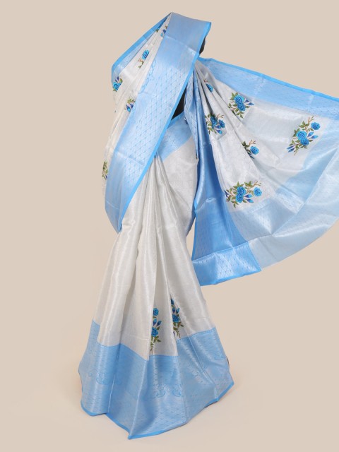 

Pothys Silver-Toned & Blue Art Silk Woven Design Saree