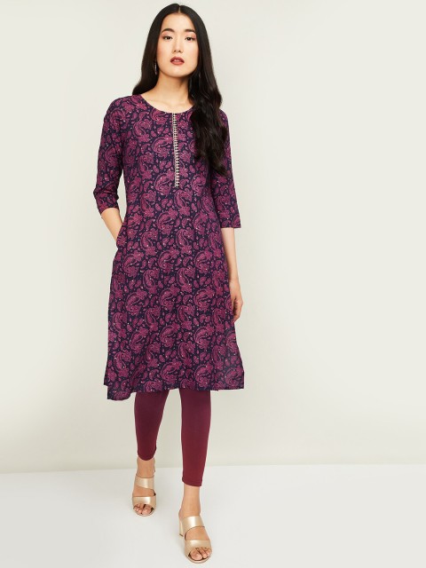 

Melange By Lifestyle Women Navy Blue & Purple Ethnic Motifs Printed Kurta