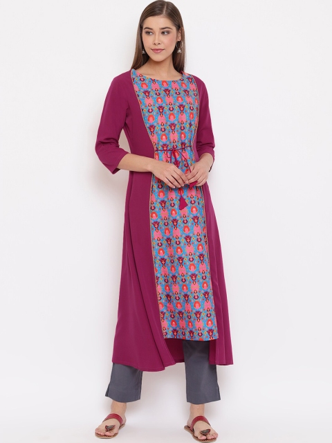 

Janasya Women Magenta Ethnic Motifs Printed Crepe Kurta