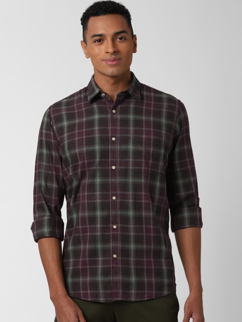 

Peter England Casuals Men Brown & Grey Slim Fit Checked Casual Shirt