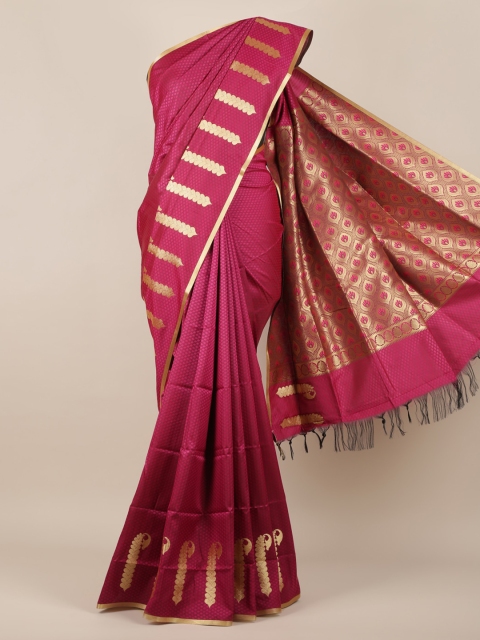 

Pothys Magenta & Gold-Toned Art Silk Woven Design Saree With Tasseled Pallu