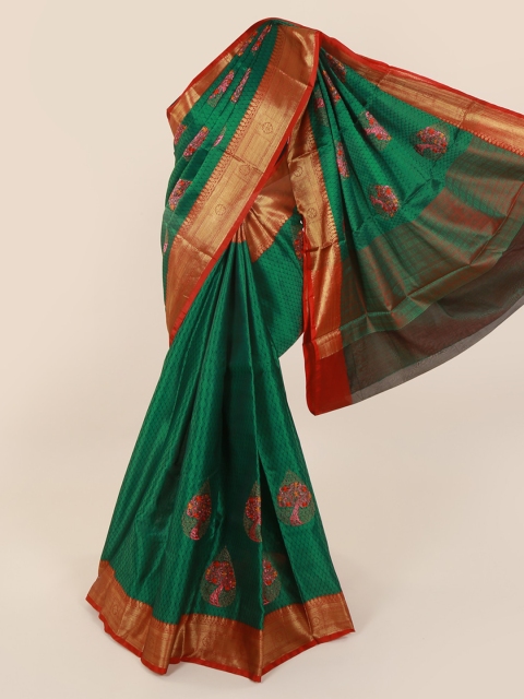 

Pothys Green & Red Art Silk Tanchoi Kora Printed Saree