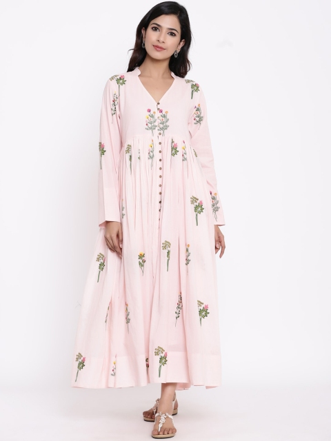 

VRISA Women Pink Embroidered Maxi Dress