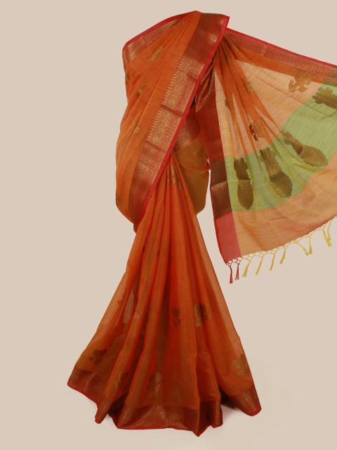 

Pothys Orange Woven Design Cotton Blend Saree