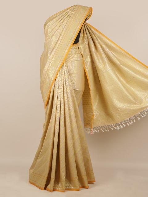 

Pothys Cream-Coloured Pure Silk Woven Design Banarasi Saree With Tasseled Pallu