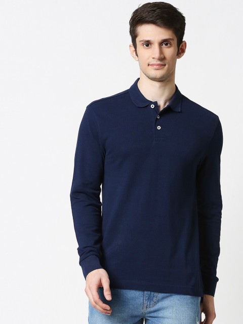 

Bewakoof Men Blue Solid Polo Collar T-shirt