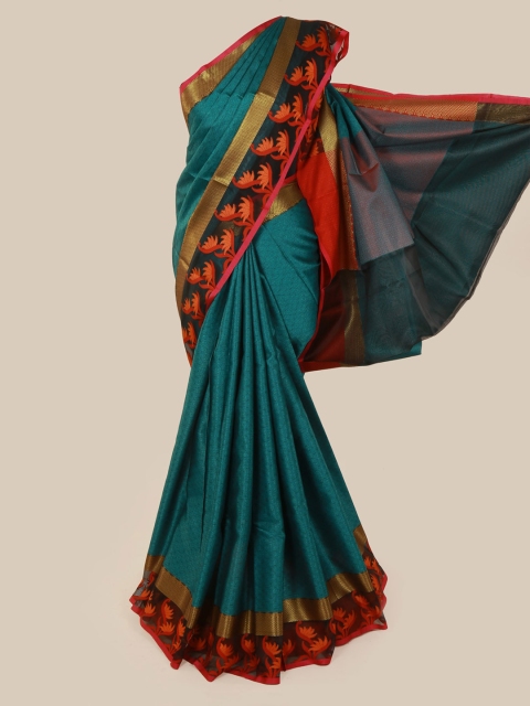

Pothys Teal & Orange Art Silk Woven Design Saree