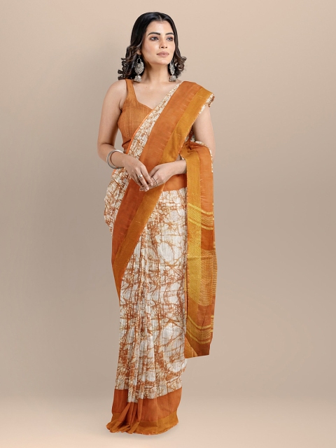 

BharatSthali Orange & Off-White Pure Cotton Printed Narayan Peth Handloom Saree