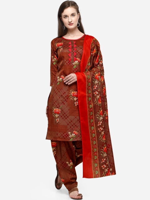 

VENISA Women Brown Floral Printed Kurta with Salwar & Dupatta