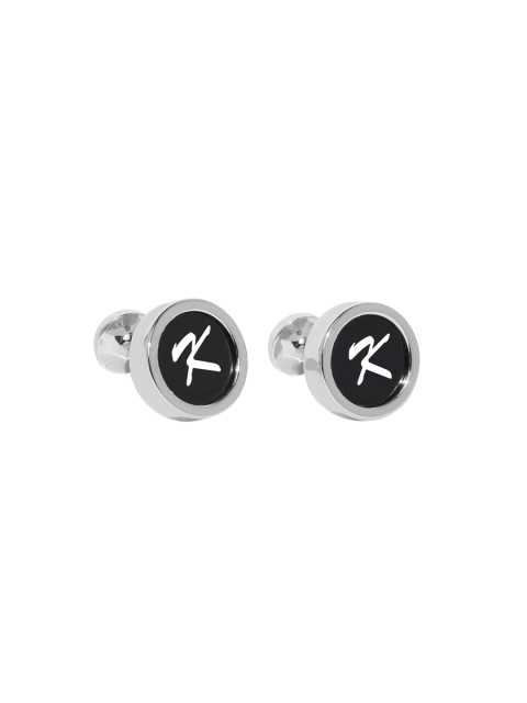 

Blacksmith Silver-Plated & Black Letter K Monogram Round Cufflinks