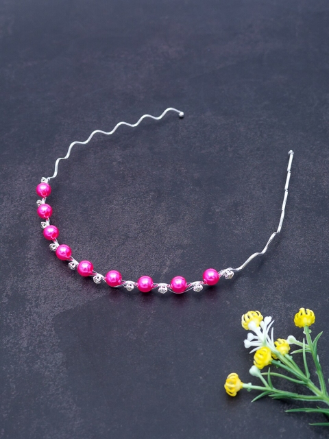 

Golden Peacock Women Pink Beaded Hairband
