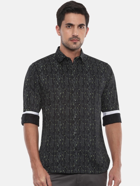 

V Dot Men Black Slim Fit Printed Cotton Casual Shirt