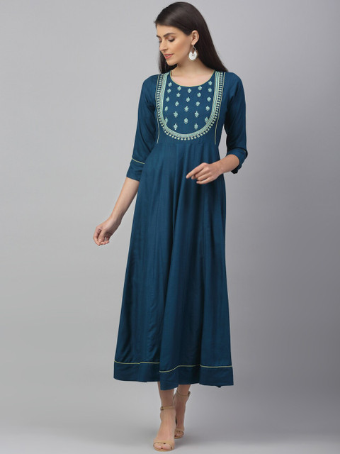 

ANAISA Women Blue Embroidered Maxi Dress