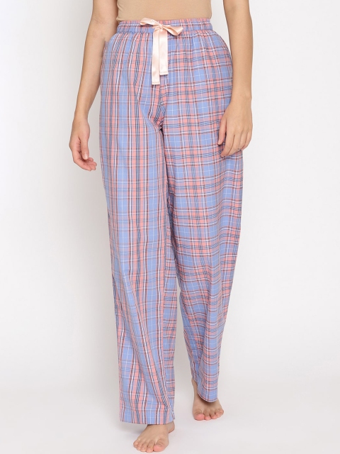 

COASTLAND Women Blue & Peach-Coloured Checked Lounge Pants